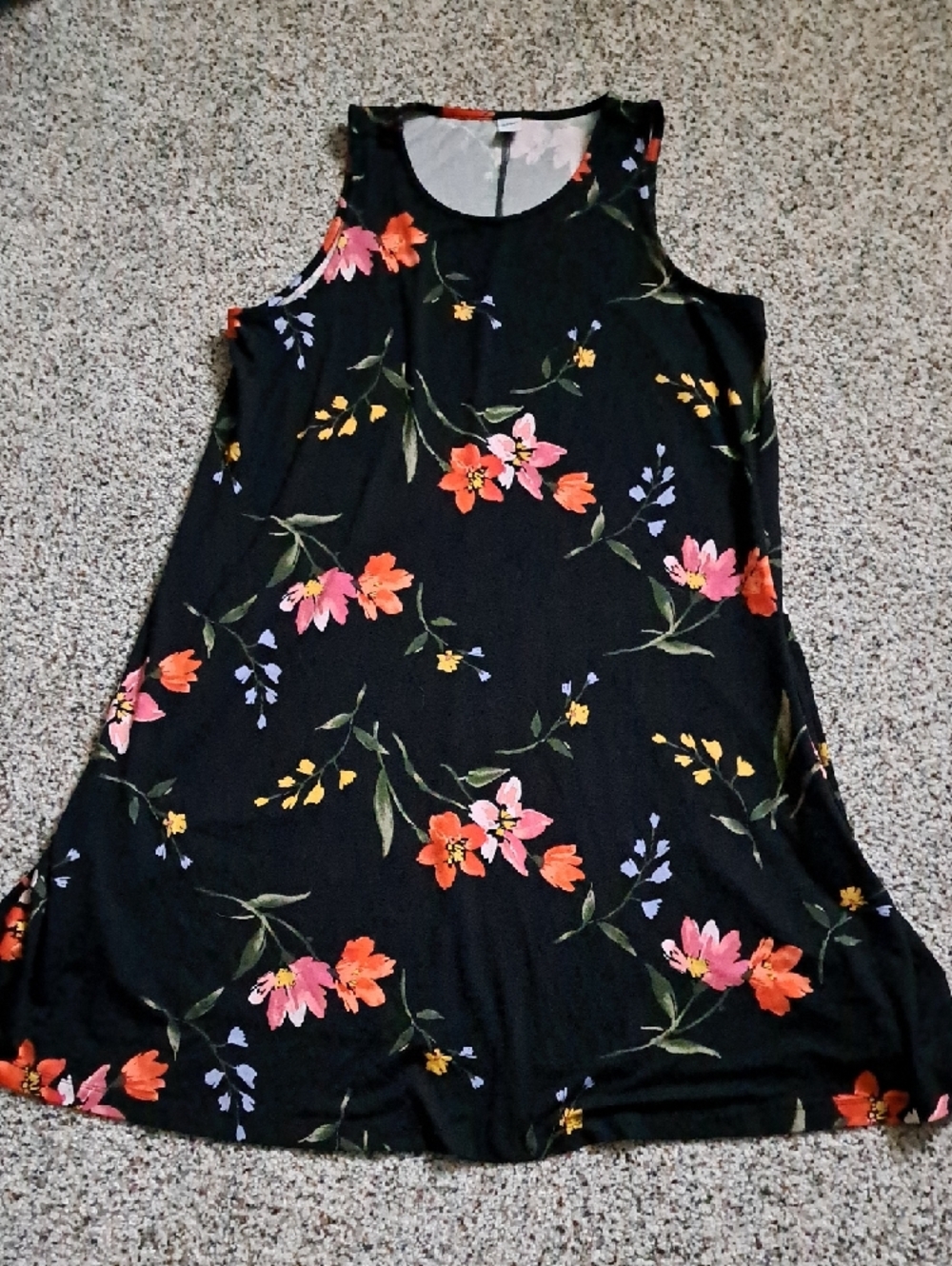 Old Navy Black Floral Tank Dress with Pink & Coral Blooms - Picture 3 of 5